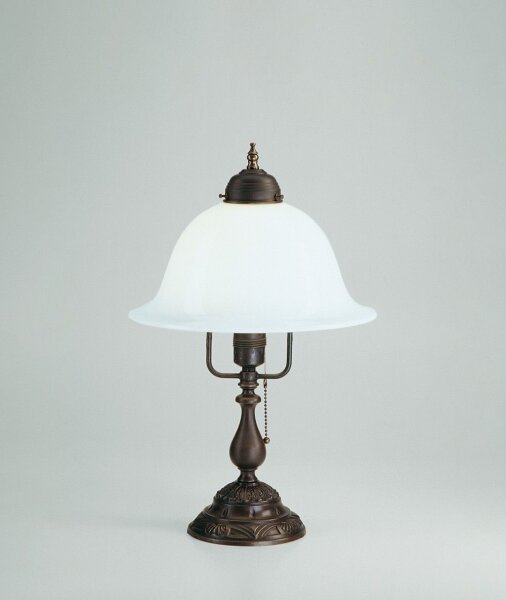 Lampe de table verre laiton interrupteur à tirette E27 45 cm antique