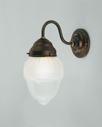 Jugendstil Wandlampe Messing Glas E27 T:20 cm blendarm