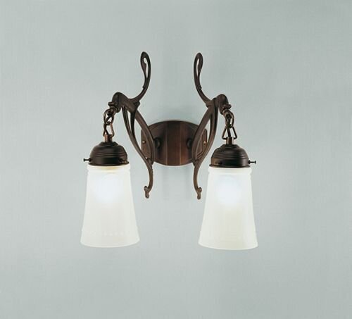 Antike Wandleuchte Messing Glas E27 T:26 cm 2-flammig