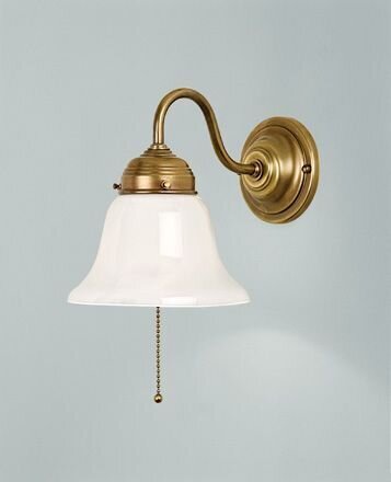 Wandlampe mit Zugschalter Glas Messing E27 T:24 cm