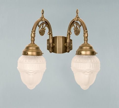 Elegante Wandlampe Messing Glas E27 2-flammig Ornamente