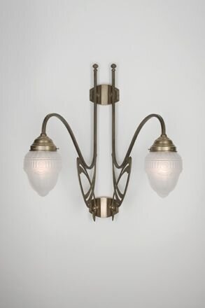 Wandlampe Jugendstil Berliner Messing Glas H:67 cm E27