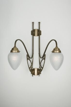 Wandlampe Jugendstil Berliner Messing Glas B:55 cm E27