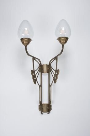 Wohnliche Wandlampe Messing Glas Blau E27 B:44 cm
