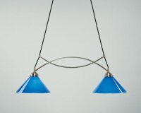 Große Hängeleuchte Messing Glas Nickel Blau...