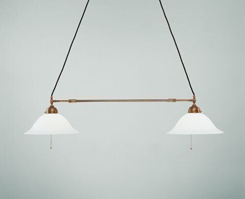 Lange Hängelampe Messing Glas Zugschalter E27 130 cm