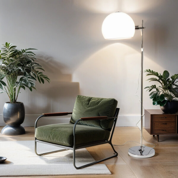 Lampadaire Salon Liseuse Chrome Blanc Bauhaus