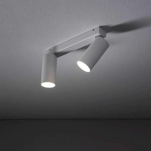 Spot mobile au plafond blanc aluminium L:32 cm long GU10