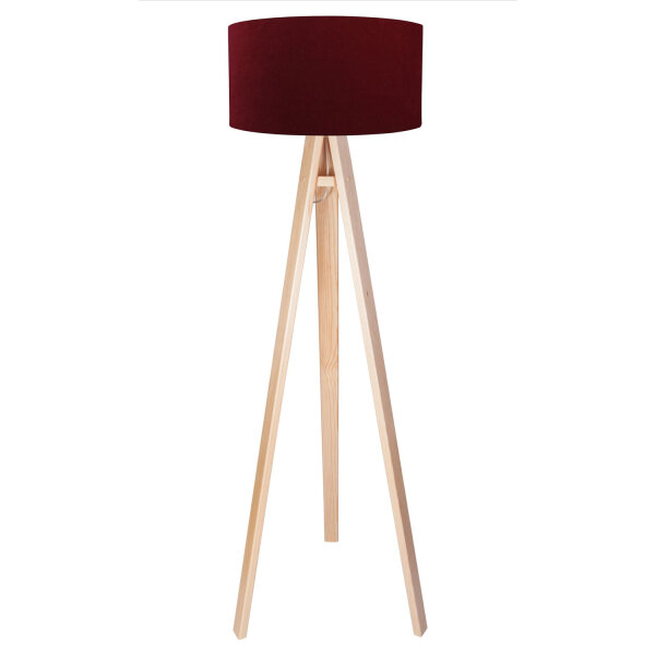Dreibein Stehlampe Holz 140cm Bordeaux Retro Wohnzimmer