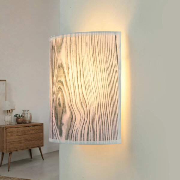 Stoff Wandlampe ALICE Lila Holz Optik Loft Design E27
