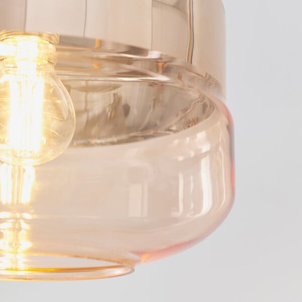 Lampe à suspendre verre fumé métal Ø 24,6cm rond noir cuivre E27