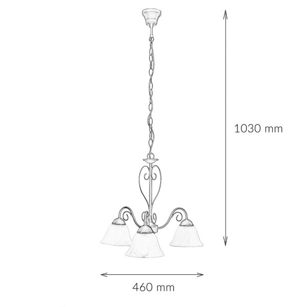 Suspension réglable en hauteur avec abat-jour en verre rustique blanc