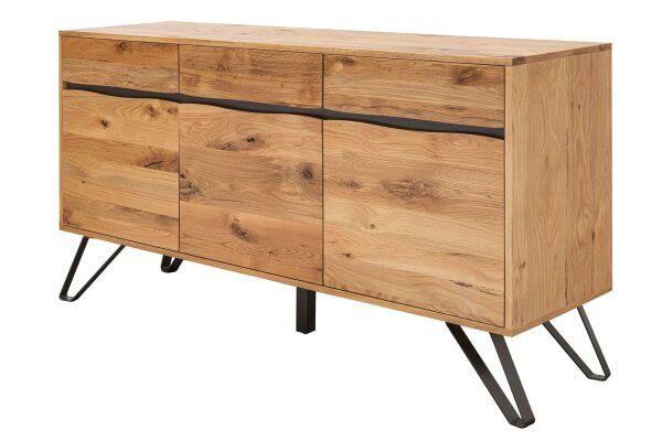 Buffet chêne sauvage plaqué métal 160 cm avec chant en forme darbre