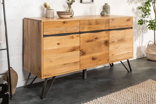 Buffet chêne sauvage plaqué métal 160 cm avec chant en forme darbre