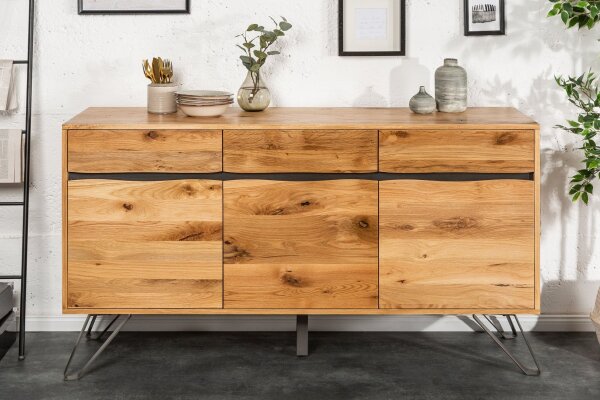 Buffet chêne sauvage plaqué métal 160 cm avec chant en forme darbre