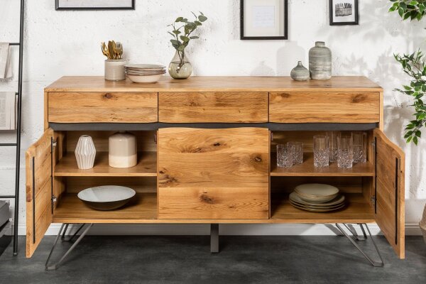 Buffet chêne sauvage plaqué métal 160 cm avec chant en forme darbre