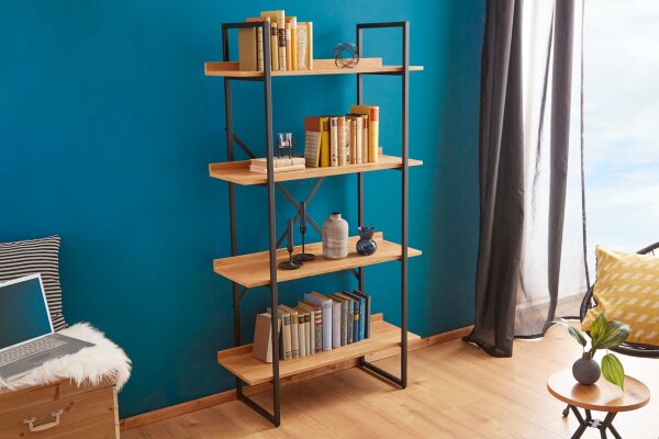 Regal Industrial Design 90 x 166 cm Echtholzfurnier Metall