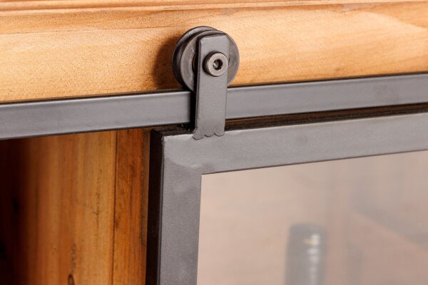 TV Lowboard Bois Verre Métal Rustique 160 cm Portes coulissantes