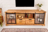 TV Lowboard Holz Glas Metall Rustikal 160 cm...