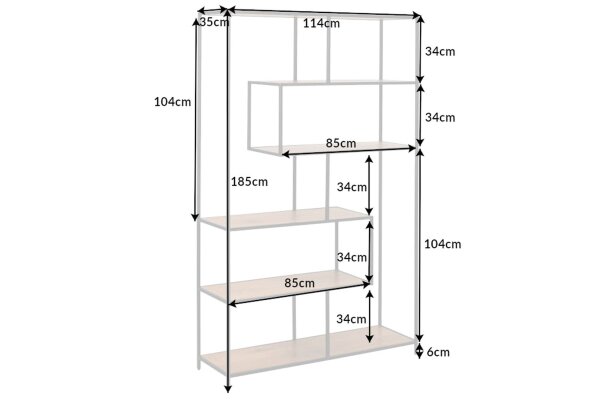 Standregal Modern 114 x 185 cm in Holz Optik asymmetrisch