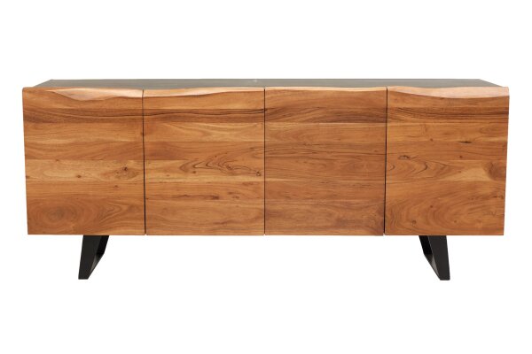 Buffet en bois dacacia fer 180 cm piètement à patins bord darbre