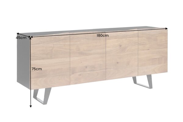 Buffet en bois dacacia fer 180 cm piètement à patins bord darbre