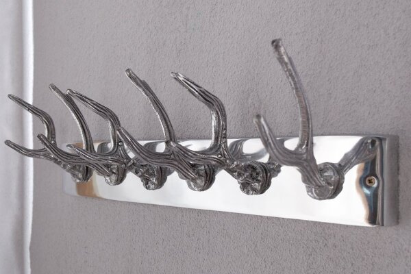 Portemanteau mural aspect bois de cerf aluminium 50 cm en argent