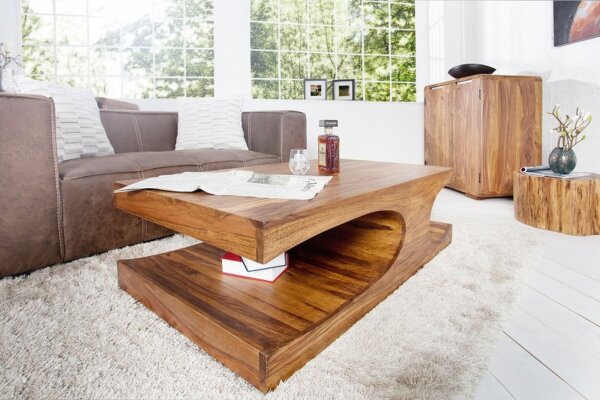 Table basse en bois de sheesham 120x50 cm en naturel