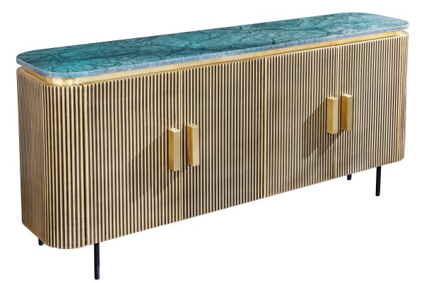 Sideboard marbre bois métal en laiton vert Art Déco 160 cm