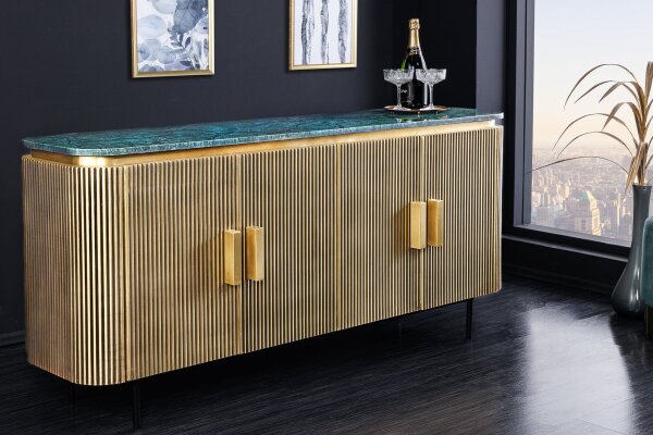 Sideboard marbre bois métal en laiton vert Art Déco 160 cm