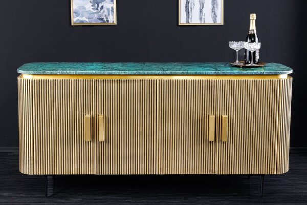 Sideboard marbre bois métal en laiton vert Art Déco 160 cm
