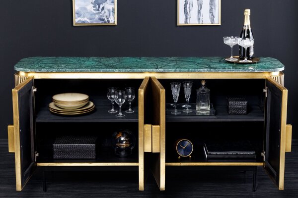 Sideboard marbre bois métal en laiton vert Art Déco 160 cm
