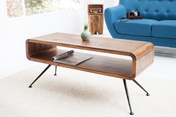 Table basse en bois de sheesham métal 100x20 cm en noir naturel