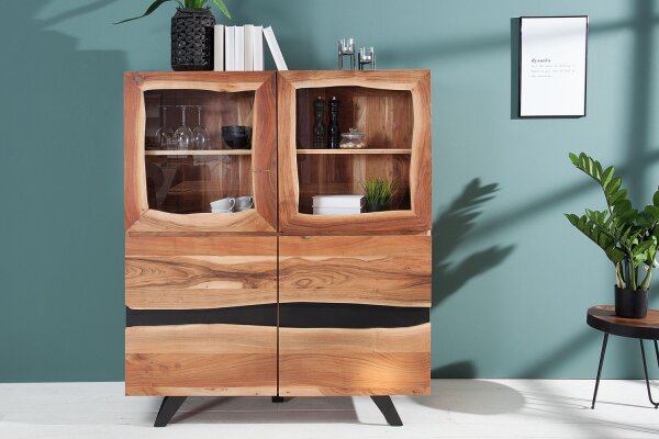 Sideboard Akazienholz Metall 20 cm in Natur Schwarz