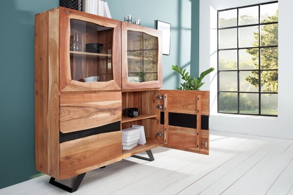 Sideboard Akazienholz Metall 20 cm in Natur Schwarz