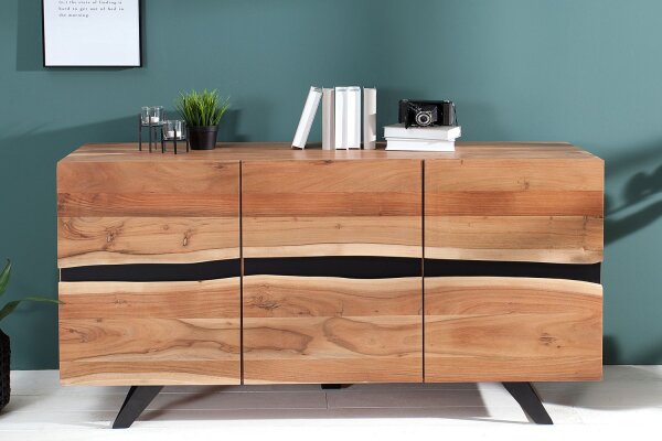 Sideboard Akazienholz Metall 118 cm in Natur Schwarz