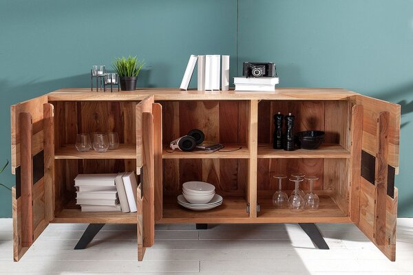 Sideboard Akazienholz Metall 118 cm in Natur Schwarz