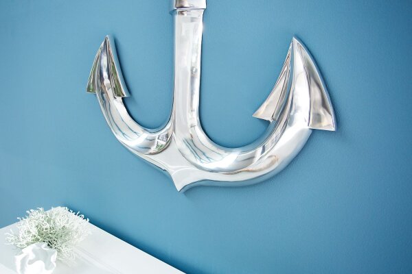 Sculpture murale en aluminium 47 cm en argent Ancre