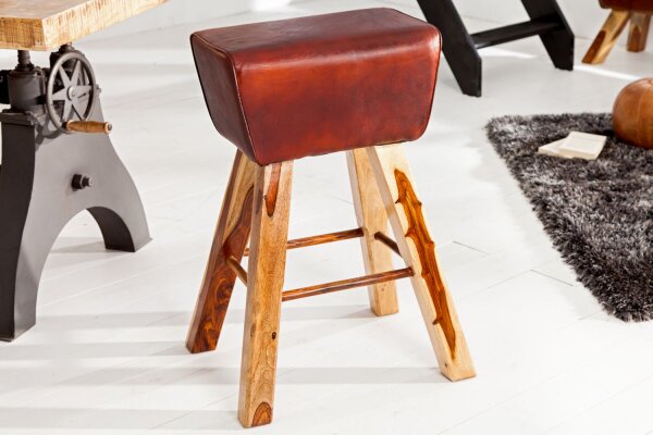 Tabouret de bar en cuir véritable massif 40 cm en marron café naturel