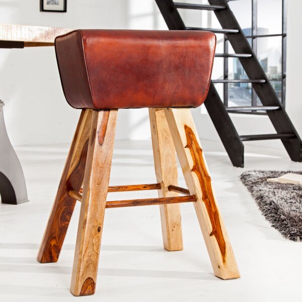 Tabouret de bar en cuir véritable massif 40 cm en marron café naturel
