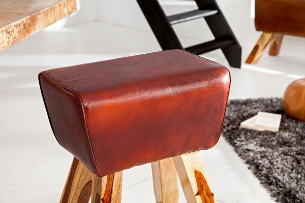 Tabouret de bar en cuir véritable massif 40 cm en marron café naturel