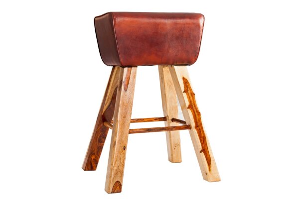 Tabouret de bar en cuir véritable massif 40 cm en marron café naturel