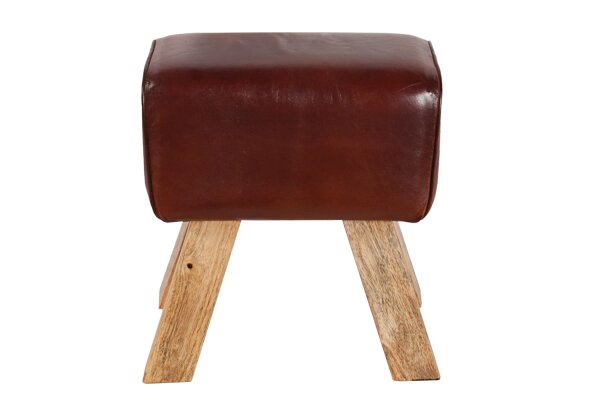 Tabouret en cuir véritable massif 134 cm en marron café naturel