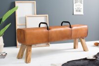 Banc cuir véritable bois massif 120 cm en brun...