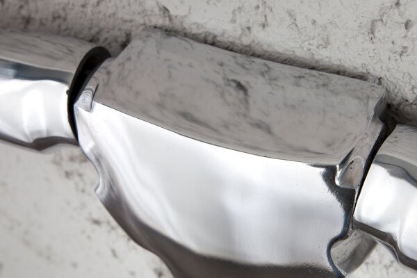 Sculpture murale aluminium 100 cm en argent Tête de taureau