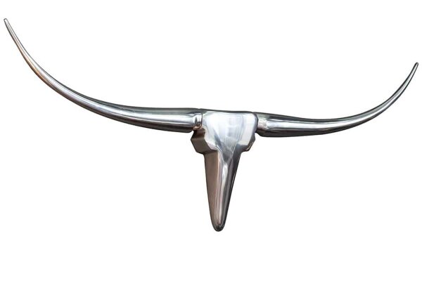 Sculpture murale aluminium 100 cm en argent Tête de taureau