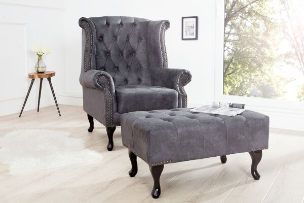 Tabouret Microfibre Bois 80x45 cm en gris antique
