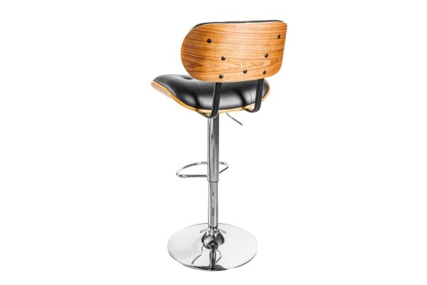 Tabouret de bar simili-cuir plaqué bois véritable métal noir naturel