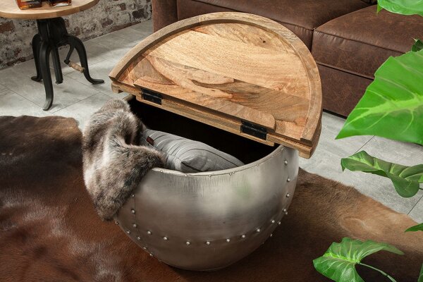 Table basse mangue bois métal Ø 68 cm en naturel argenté