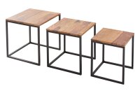 Beistelltisch Sheesham Holz Metall 3er Set in Natur Schwarz